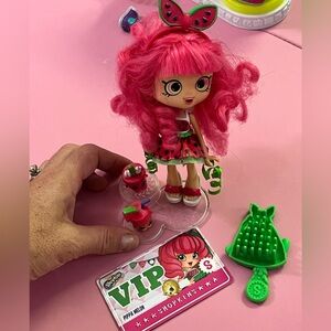 Shopkins Shoppies Pippa Melon Doll Set  w stand, VIP card, brush, complete set